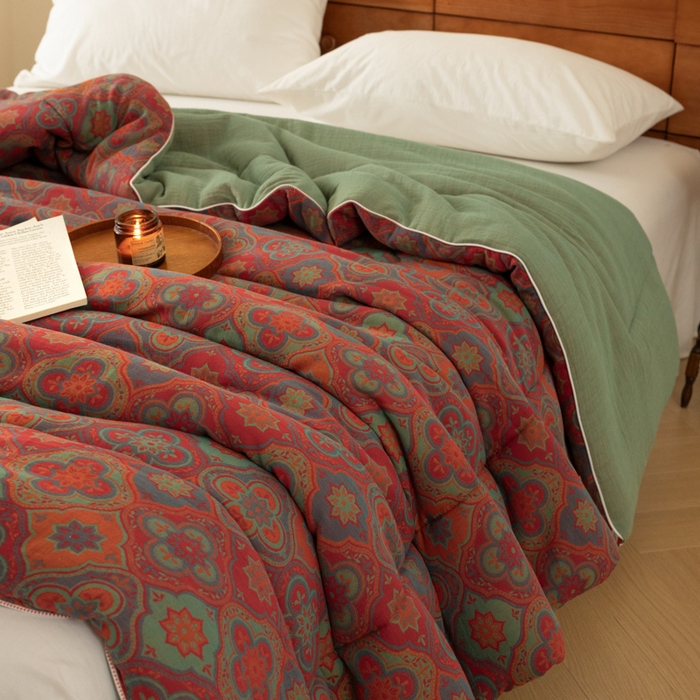 91家纺网 家纺一手货源 找家纺 睡棉坊 2025新款全棉色织提花双层纱春秋被芯冬被 百样