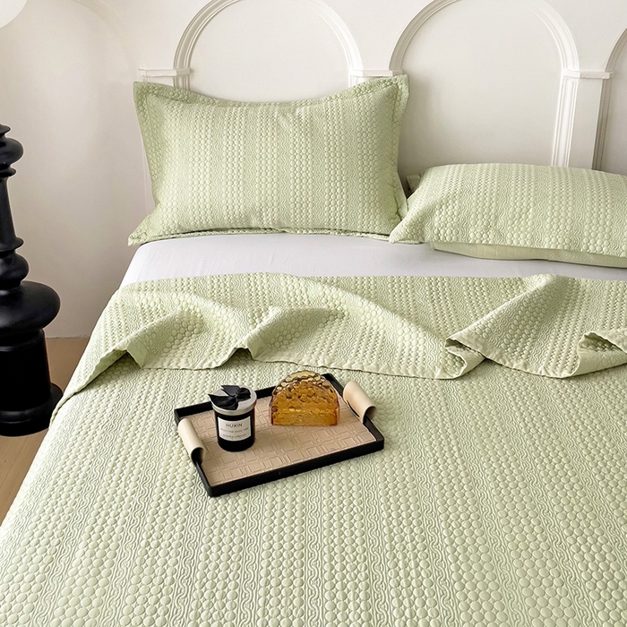 91家纺网 家纺一手货源 找家纺 沐纯家居 2024新款纯色天丝床盖 水绿