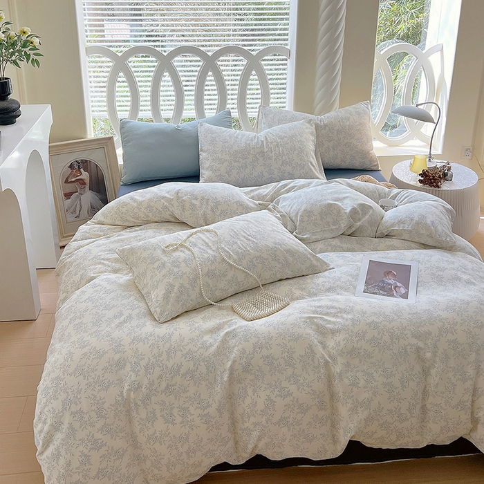 91家纺网 家纺一手货源 找家纺 于果 2024新款全棉双层纱四件套 瑞莎(灰)