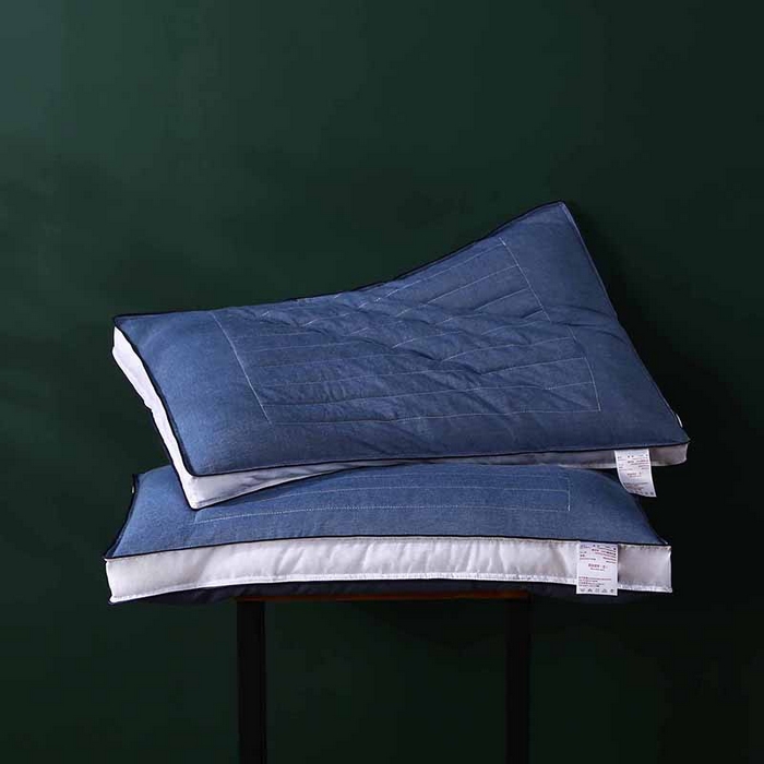 91家纺网 家纺一手货源 找家纺 沃兰国际 新款全棉水洗棉荞麦枕芯花草护颈枕头单人绗缝定型枕 琥珀蓝