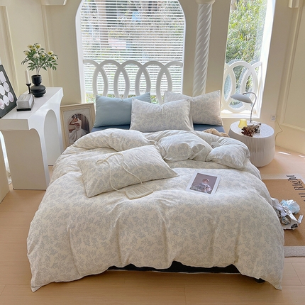 于果 2024新款全棉双层纱四件套 瑞莎(灰)