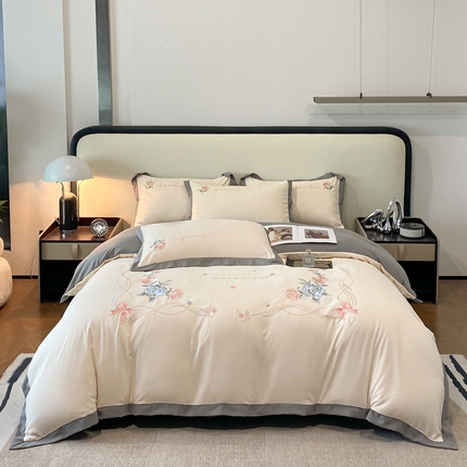 91家纺网 家纺一手货源 找家纺 凯艾玲（原优轩） 2024新款简约轻奢磨毛细斜纹四件套-繁华之都 繁华之都高级灰