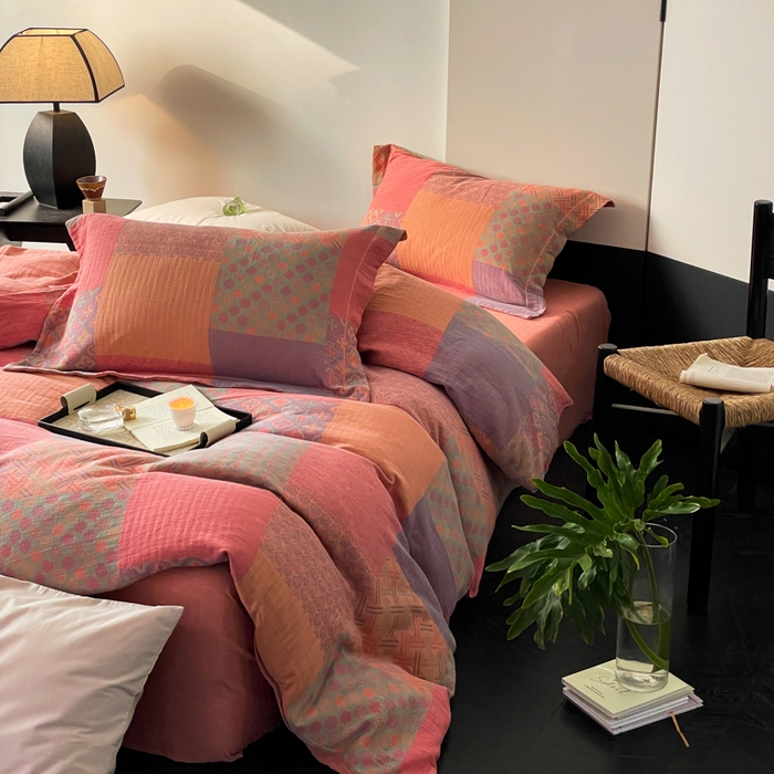 91家纺网 家纺一手货源 找家纺 睡棉坊 2024新款全棉色织提花双层纱复古单被套 百纳