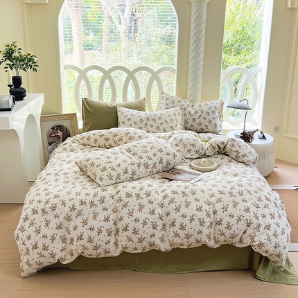 91家纺网 家纺一手货源 找家纺 于果 2024新款全棉双层纱四件套 萝蔓