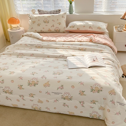 艺菲阁家纺 2024新款大豆蛋白水洗双层纱夏被 小桃运