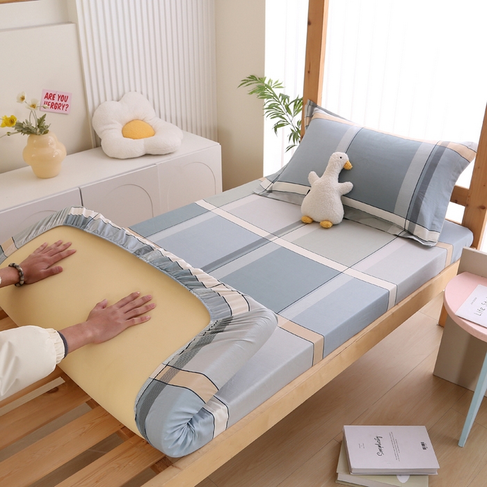 91家纺网 家纺一手货源 找家纺 凯森家纺 2024新款13372全棉印花学生床笠宿舍寝室床垫保护套上下铺床笠 格兰特