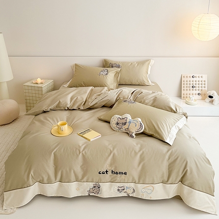 91家纺网 家纺一手货源 找家纺 （总）懒猫家纺 2024新款【猫猫屋】100支贡缎长绒棉四件套（礼盒包装）