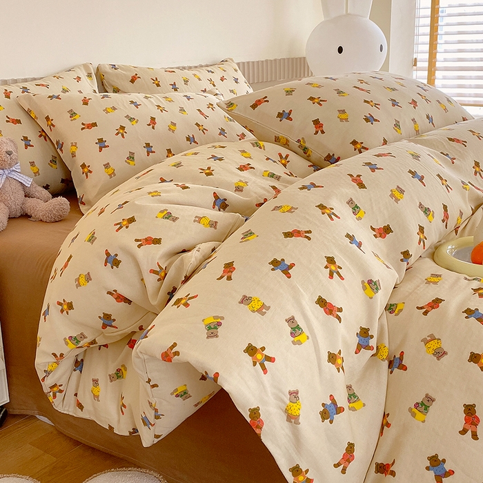 91家纺网 家纺一手货源 找家纺 于果 2024新款全棉双层纱四件套 开心派对