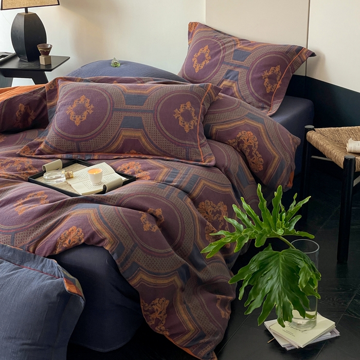 91家纺网 家纺一手货源 找家纺 睡棉坊 2024新款全棉色织提花双层纱复古单被套 典朴