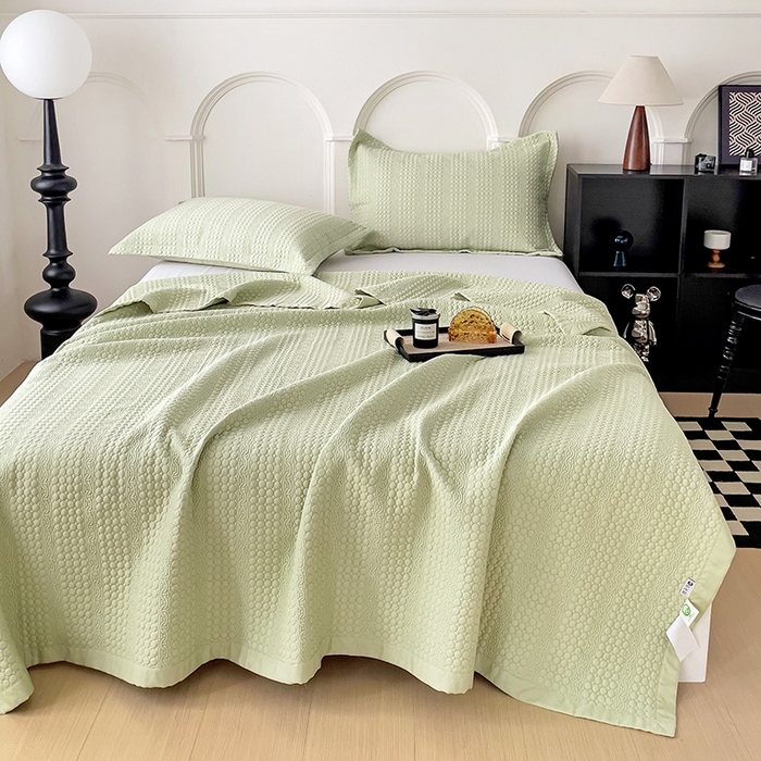 91家纺网 家纺一手货源 找家纺 沐纯家居 2024新款纯色天丝床盖 水绿