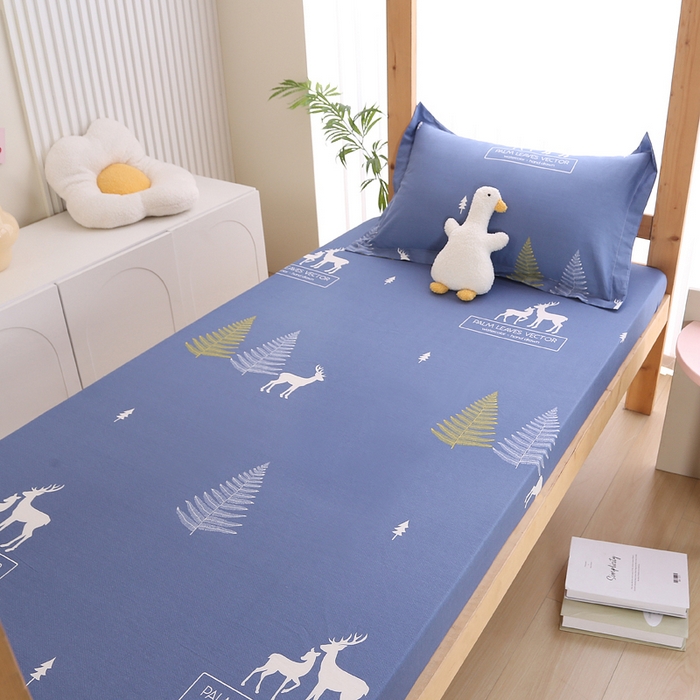 91家纺网 家纺一手货源 找家纺 凯森家纺 2024新款13372全棉印花学生床笠宿舍寝室床垫保护套上下铺床笠 一路繁程