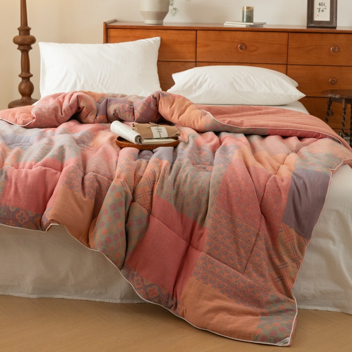 91家纺网 家纺一手货源 找家纺 睡棉坊 2025新款全棉色织提花双层纱春秋被芯冬被 百纳