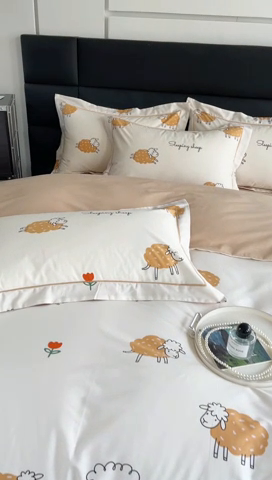 91家纺网 家纺一手货源 找家纺 7V 2024新款轻奢13376纯棉全棉喷气四件套 小绵羊