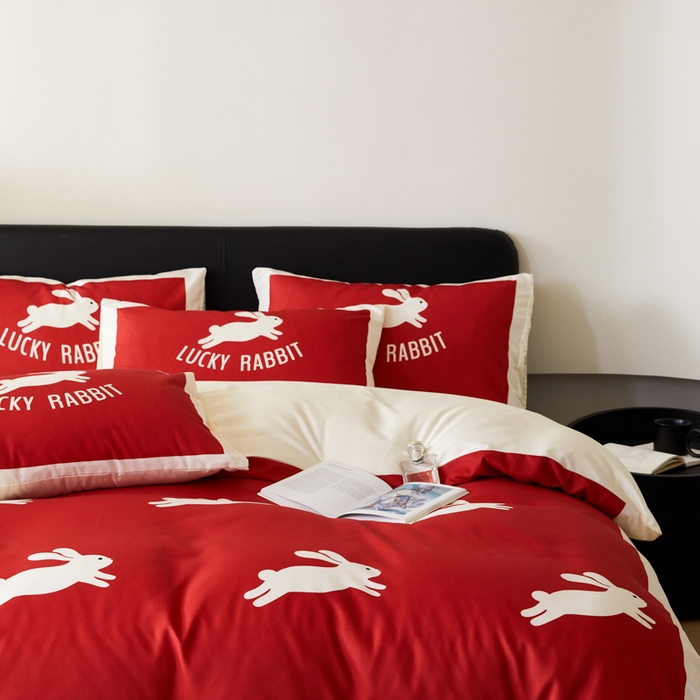 91家纺网 家纺一手货源 找家纺 （总）摩卡 2024新款亲肤真丝棉四件套-幸运兔