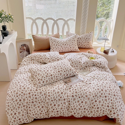 于果 2024新款全棉双层纱四件套 花拾