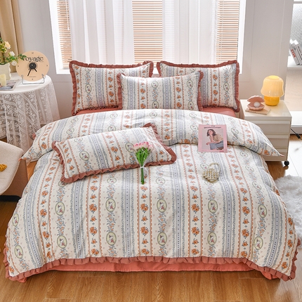 91家纺网 家纺一手货源 找家纺 梦精灵家纺 2025新款花边床单四件套 精灵兔