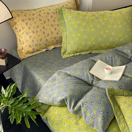 91家纺网 家纺一手货源 找家纺 （总）睡棉坊 2024新款全棉色织提花双层纱复古单床单