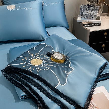 91家纺网 家纺一手货源 找家纺 （总）2024子由家居水洗真丝贴布绣花花边夏被四件套