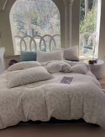 91家纺网 家纺一手货源 找家纺 于果 2024新款全棉双层纱四件套 瑞莎(灰)