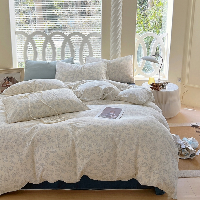 91家纺网 家纺一手货源 找家纺 于果 2024新款全棉双层纱四件套 瑞莎(灰)