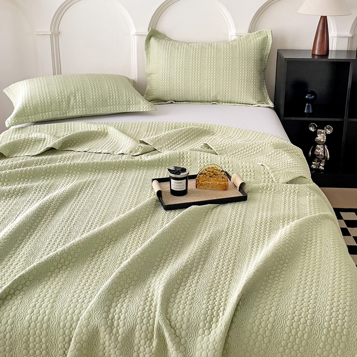 91家纺网 家纺一手货源 找家纺 沐纯家居 2024新款纯色天丝床盖 水绿