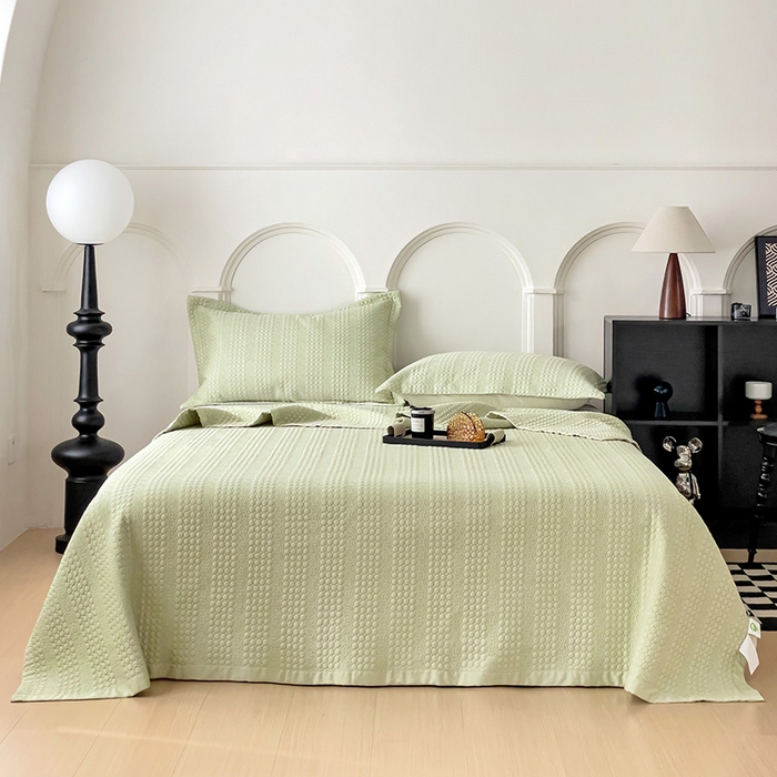 91家纺网 家纺一手货源 找家纺 沐纯家居 2024新款纯色天丝床盖 水绿