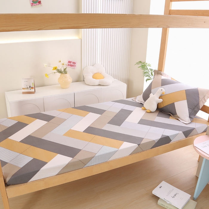 91家纺网 家纺一手货源 找家纺 凯森家纺 2024新款13372全棉印花学生床笠宿舍寝室床垫保护套上下铺床笠 索格-咖