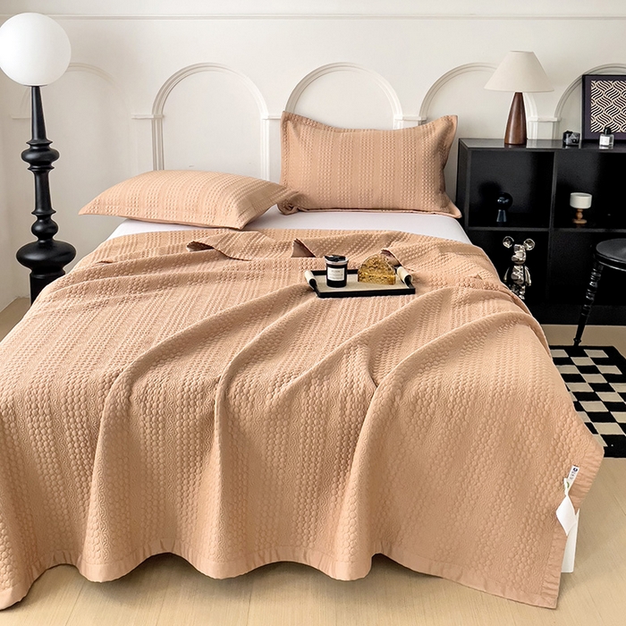 91家纺网 家纺一手货源 找家纺 沐纯家居 2024新款纯色天丝床盖 南瓜橘