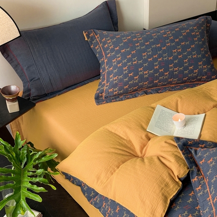 91家纺网 家纺一手货源 找家纺 （总）睡棉坊 2024新款全棉色织提花双层纱复古单床单