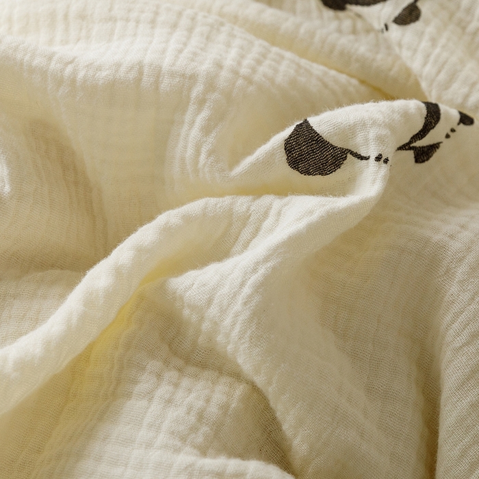 91家纺网 家纺一手货源 找家纺 蜜柚 2024新款全棉双层皱皱纱四件套 熊猫团子