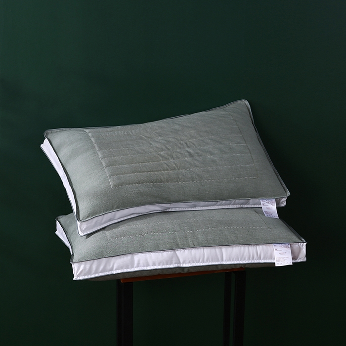 91家纺网 家纺一手货源 找家纺 沃兰国际 新款全棉水洗棉荞麦枕芯花草护颈枕头单人绗缝定型枕 清新绿