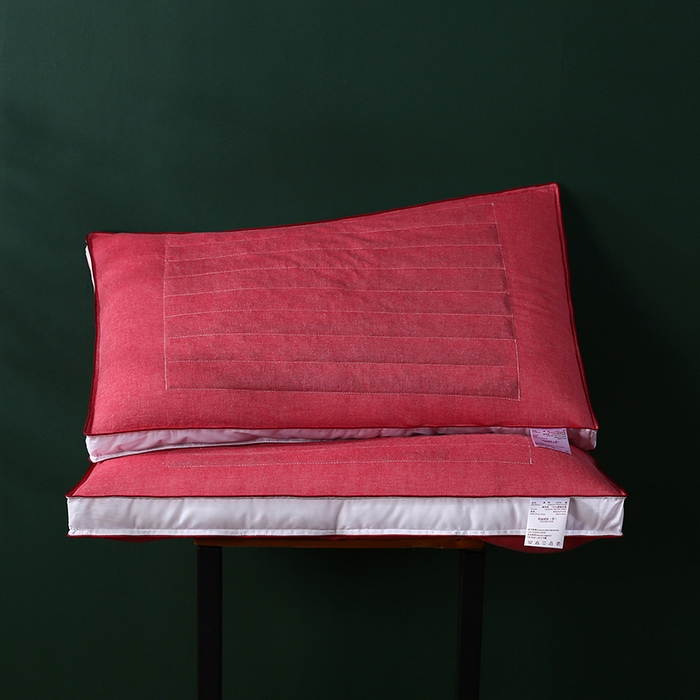 91家纺网 家纺一手货源 找家纺 沃兰国际 新款全棉水洗棉荞麦枕芯花草护颈枕头单人绗缝定型枕 胭脂红