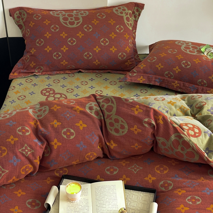 91家纺网 家纺一手货源 找家纺 睡棉坊 2024新款全棉色织提花双层纱复古单被套 童趣