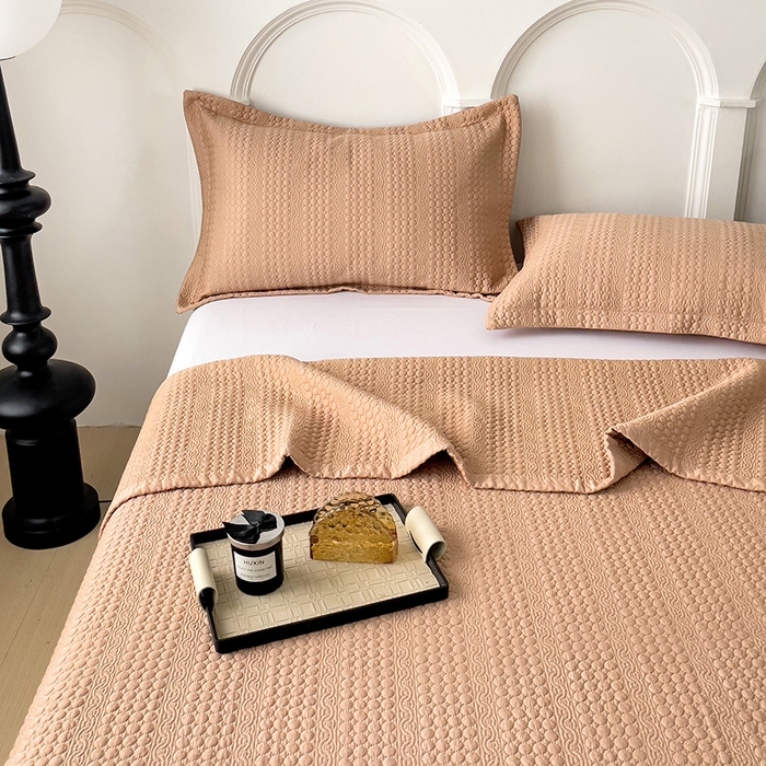 91家纺网 家纺一手货源 找家纺 沐纯家居 2024新款纯色天丝床盖 南瓜橘