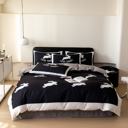 91家纺网 家纺一手货源 找家纺 （总）摩卡 2024新款亲肤真丝棉四件套-幸运兔