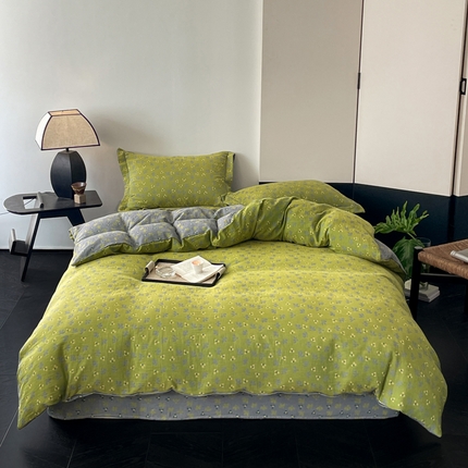 91家纺网 家纺一手货源 找家纺 睡棉坊 2024新款全棉色织提花双层纱复古单被套 诗画-绿