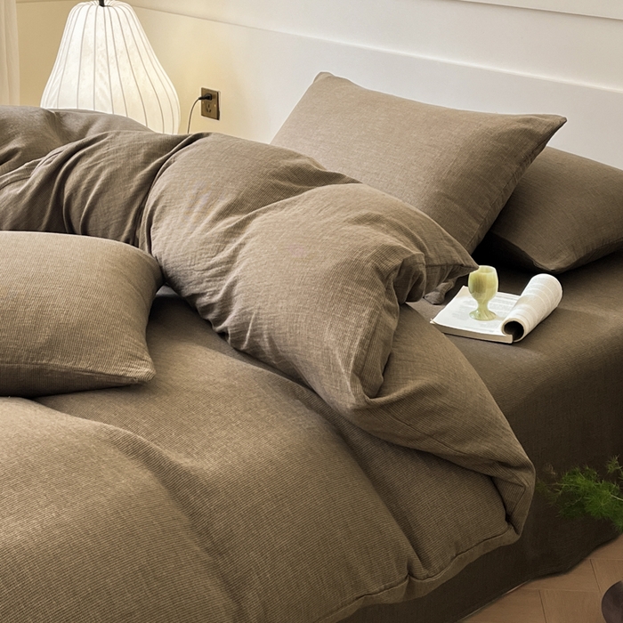 91家纺网 家纺一手货源 找家纺 睡棉坊 2024新款全棉色织提花双层纱复古单被套 千喜格-咖