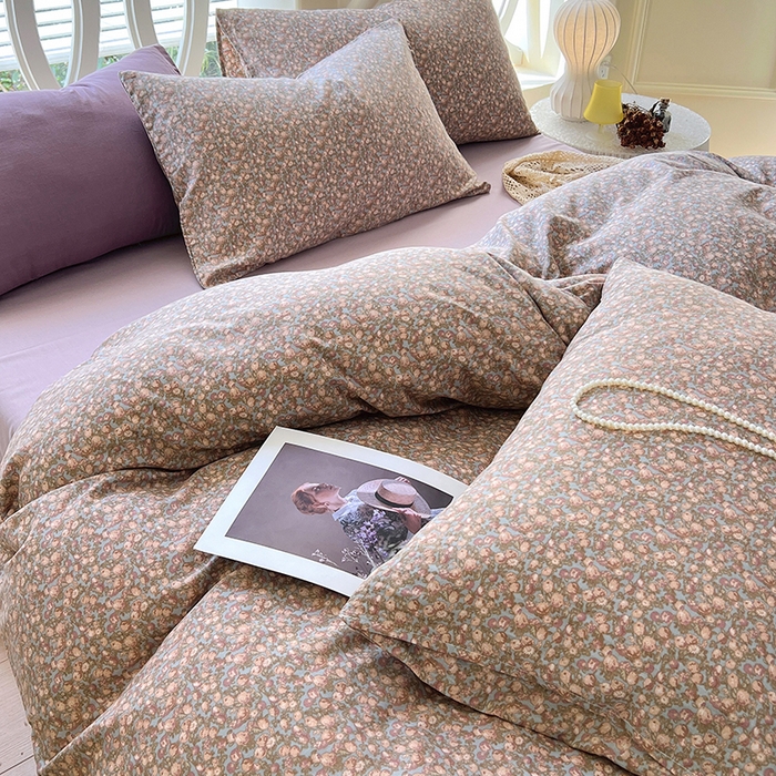 91家纺网 家纺一手货源 找家纺 于果 2024新款全棉双层纱四件套 故里(蓝)