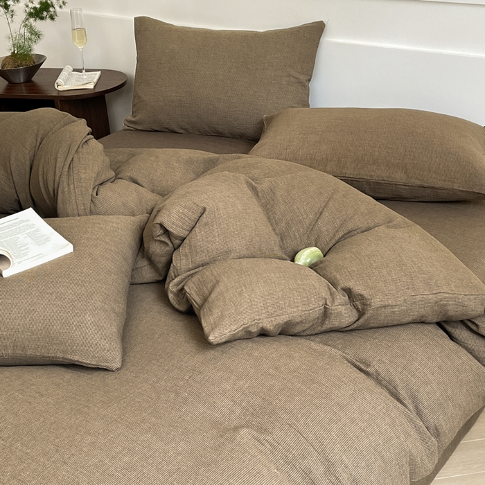 91家纺网 家纺一手货源 找家纺 睡棉坊 2024新款全棉色织提花双层纱复古单被套 千喜格-咖