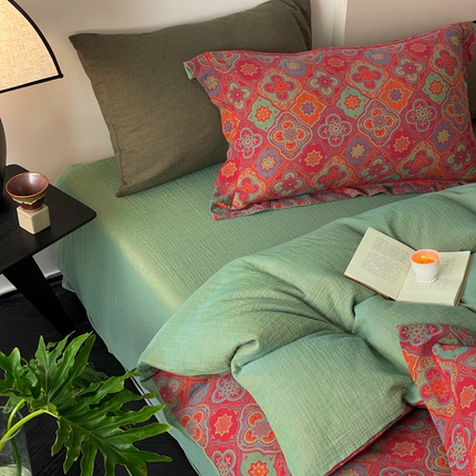 91家纺网 家纺一手货源 找家纺 （总）睡棉坊 2024新款全棉色织提花双层纱复古单床单