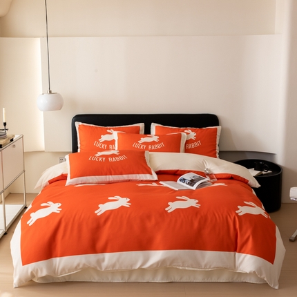 91家纺网 家纺一手货源 找家纺 （总）摩卡 2024新款亲肤真丝棉四件套-幸运兔