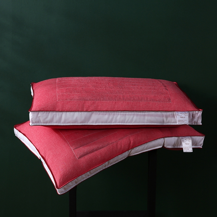 91家纺网 家纺一手货源 找家纺 沃兰国际 新款全棉水洗棉荞麦枕芯花草护颈枕头单人绗缝定型枕 胭脂红