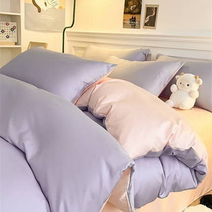 91家纺网 家纺一手货源 找家纺 （总）古吉梦 2024新款水洗真丝纯色双拼四件套-臻系列