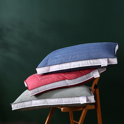 （总）沃兰国际 新款全棉水洗棉荞麦枕芯花草护颈枕头单人绗缝定型枕