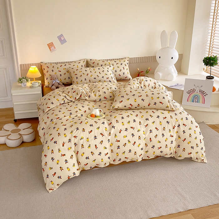 91家纺网 家纺一手货源 找家纺 于果 2024新款全棉双层纱四件套 开心派对