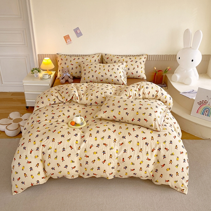 91家纺网 家纺一手货源 找家纺 于果 2024新款全棉双层纱四件套 开心派对