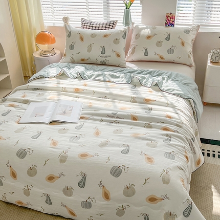 91家纺网 家纺一手货源 找家纺 艺菲阁家纺 2024新款大豆蛋白水洗双层纱夏被 南瓜日记