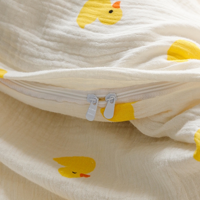 91家纺网 家纺一手货源 找家纺 蜜柚 2024新款全棉双层皱皱纱四件套 快乐鸭鸭