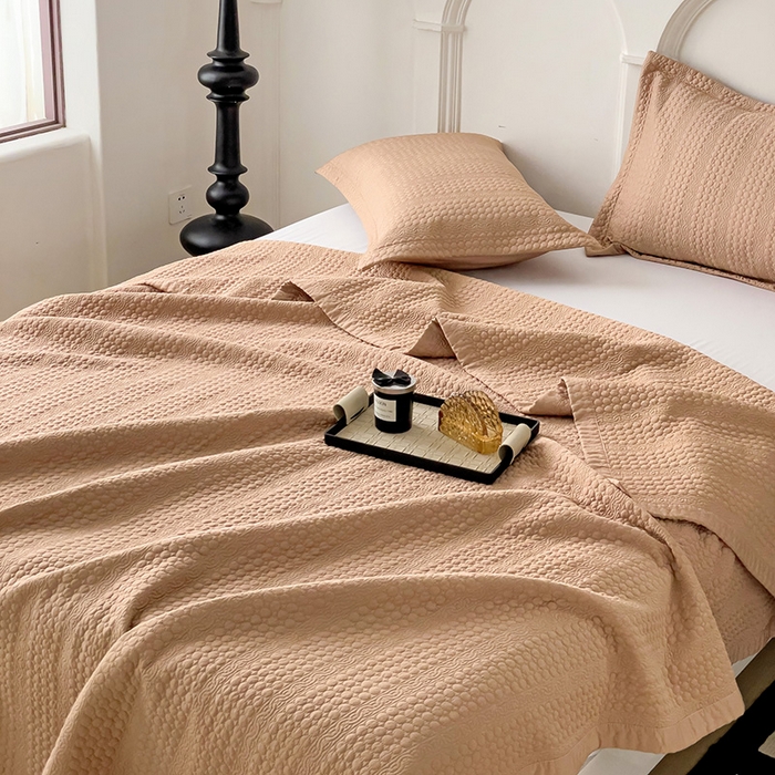 91家纺网 家纺一手货源 找家纺 沐纯家居 2024新款纯色天丝床盖 南瓜橘