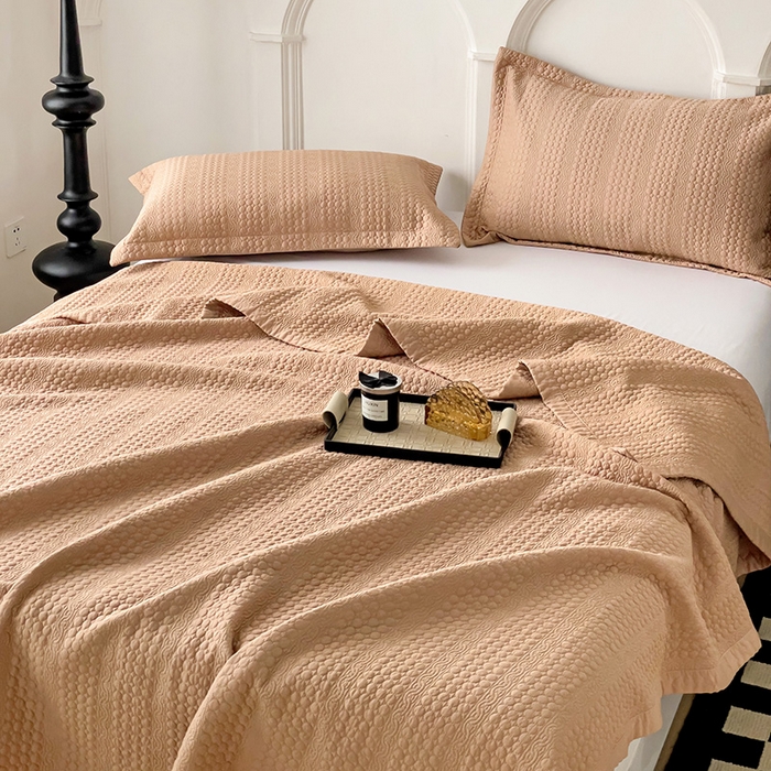 91家纺网 家纺一手货源 找家纺 沐纯家居 2024新款纯色天丝床盖 南瓜橘